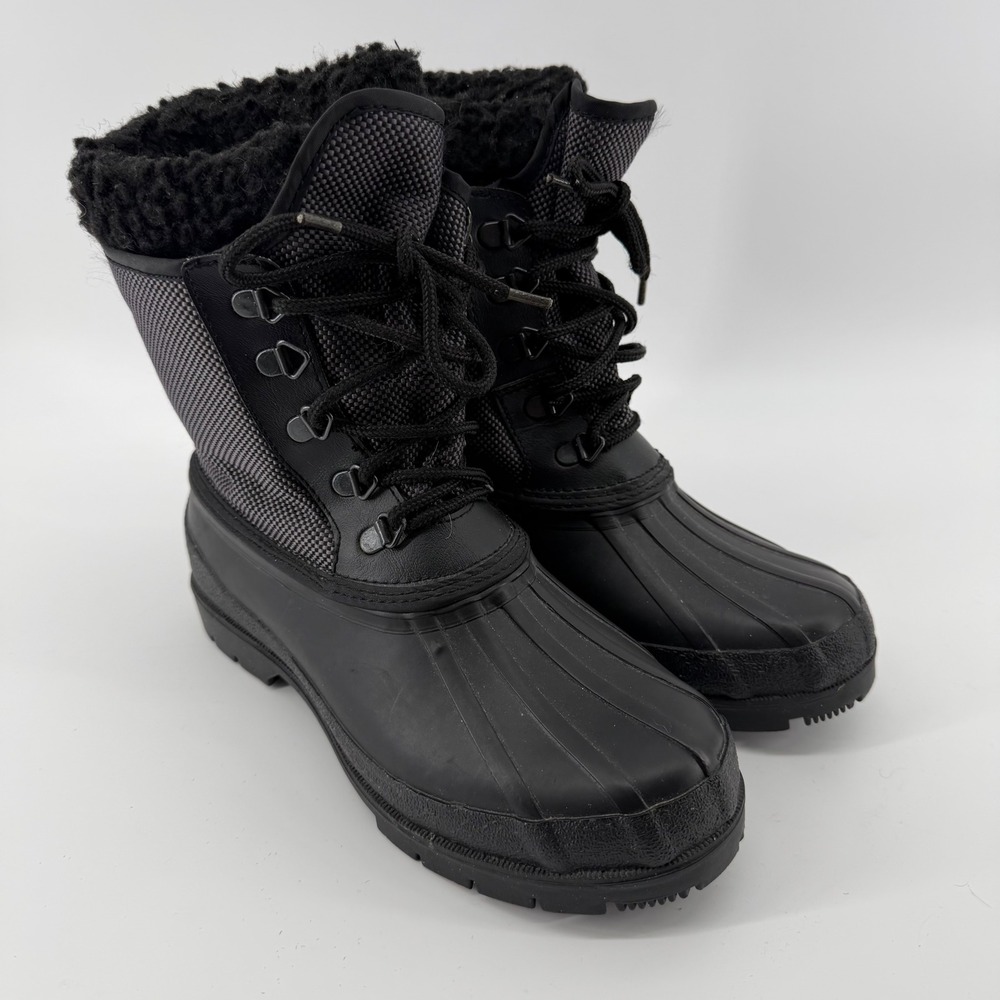 Black Gray Insulated Snow Duck Boots Sherpa Trim Removable wool Liner Size 7